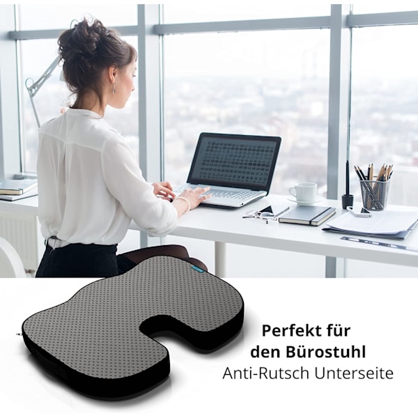 Kontorsstolsmatta i Memory Foam, Portabel Gel-förstärkt Sittdyna för Ischiaslindring, Ergonomisk Design med Halkfri Bas, Lindring av Ryggsmärta Svanskotan
