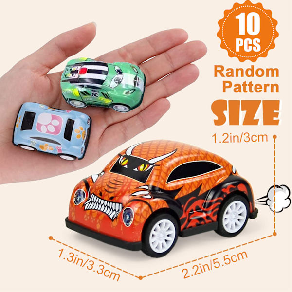 10 st slumpmässiga mini-pullback-bilar, tryck och kör-leksaksbilar, pullback-racingbilar, friktionsdrivna racingbilar, födelsedagspresenter för barn i åldern 2~5