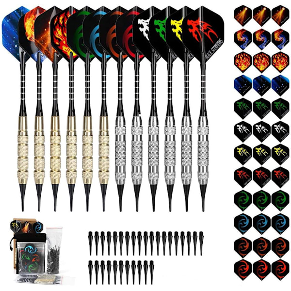 Professionell Dartset med Aluminiumskaft, Okrossbar Design för Långvarig Prestanda, Soft Tip Dartpilar, Kompatibel med Elektronisk Darttavla