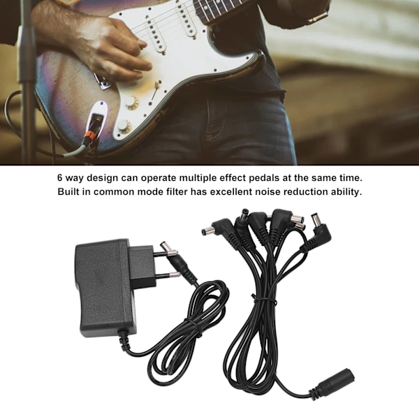Gitarreffektpedal Strømadapter 6 Veis Daisy Chain Kabel EU Plugg 100‑240V