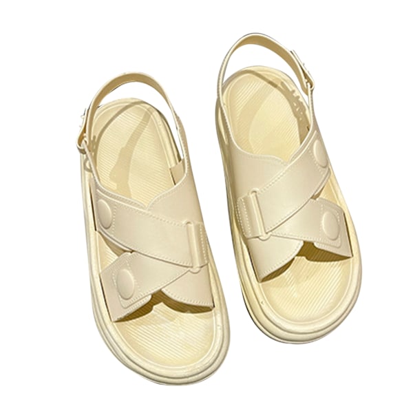 Dam Korsrem Sandaler Öppen Tå Hög Komfort Ankelrem Halkfri Tjock Sula Platt Sandal för Strand Gul 36-37
