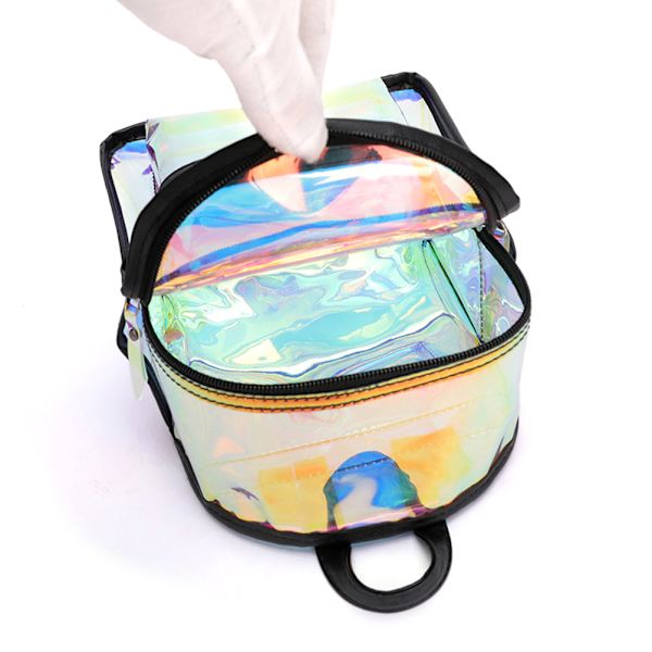 Holografisk transparent ryggsäck kvinnor PVC hologram mini klar ryggsäck axelväska daglig ryggsäck
