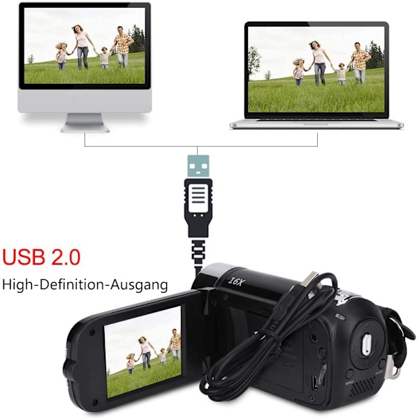 Digital videokamera för äventyrare, portabel design, 16x digital zoom, roterbar LCD-skärm och högupplösta inspelningar