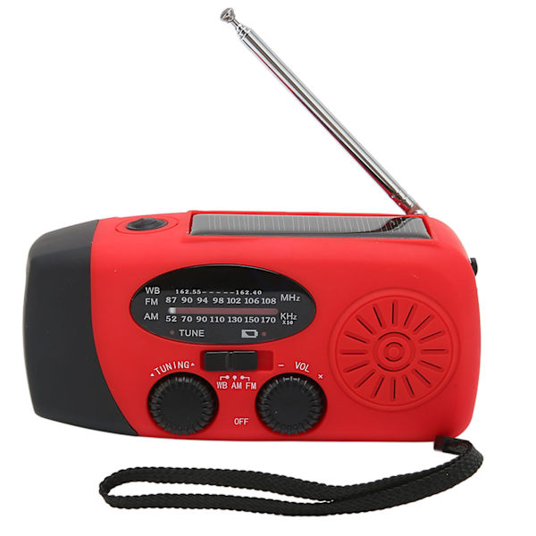 Hätätilanteen aurinkokäyttöinen käsikampi Dynamo AM/FM/WB Sääradio LED-taskulamppu Laturi Punainen