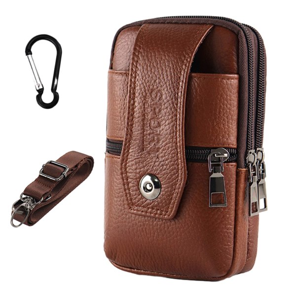 Leather mobile phone Fanny pack men wear belt vertical buckle multifunctional 7.5 "cowhide phone bag