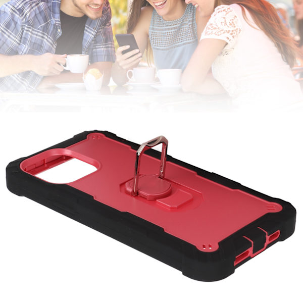 Reptålig pansarskydd med stativ för iPhone 13 Pro Max mobiltelefoner Pansarskyddsfodral (svart rosa)