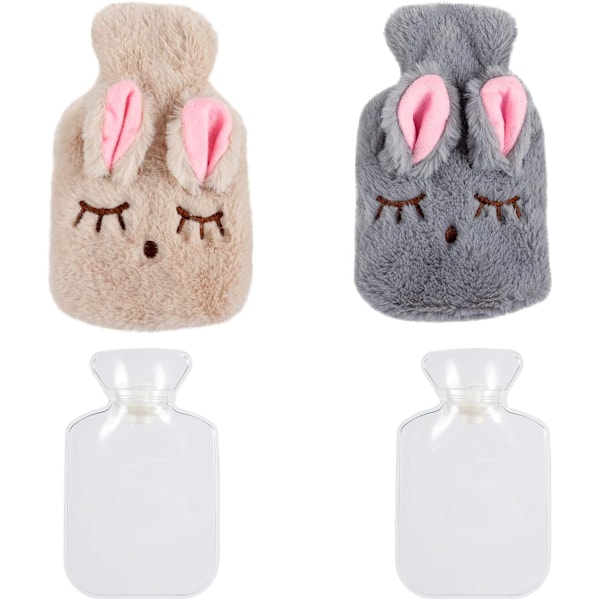 Bärbar Värmekälla Vattenflaska i Gummi, Mjukt Plyschöverdrag i Fleece för Varm och Kall Terapi, Söt Kanindesign Läcksäker Säkerhetsplugg