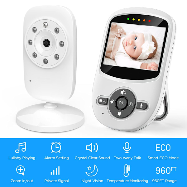 2,4-tums Skärm Babyvakt, Digital Trådlös, 2,4 GHz FHSS-teknik, Infraröd Mörkerseende, Appkontroll, Tvåvägssamtal, Ljudvarning, VOX-läge,