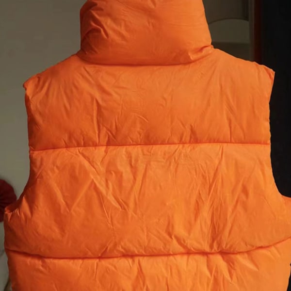 Dam Vinter Kort Väst Ståkrage Ärmlös Justerbar Dragsko Fåll Dragkedja Dam Varm Ytterkläder för Dagligen Orange XL