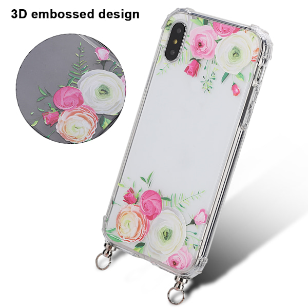 3D-kuvioitu iskunkestävä matkapuhelimen suojakotelo hihnalla iPhonelle (iPhone XS Max)