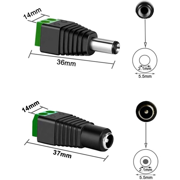 DC Strömkontakt 5.5mm X 2.1mm, Kraftig Innerkabel Enkel Installation, Säkerhet Maximal Ström Dubbelskiktsformsprutning För LED-Strip