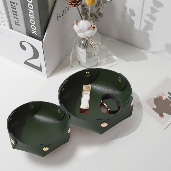 Valet Tray Desktop Oppbevaringsarrangør, Lær Watch Box Lommebok Mynt Endring Nøkkel Catchall Brett