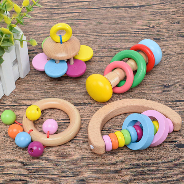 Trärattlel Hand Rattles Orff Musikinstrument Spädbarn Hand