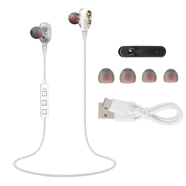 Holdbar Dobbelt Bevægelig Spole In-Ear Sport Bluetooth Nakkehængende Headset Øretelefoner (Hvid)