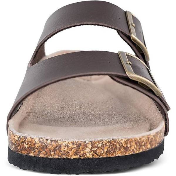 Herr Slip On Flat Casual Cork Sandaler med 2-Rem Spänne, Läder Cork Slide Arizona Sandaler för Män