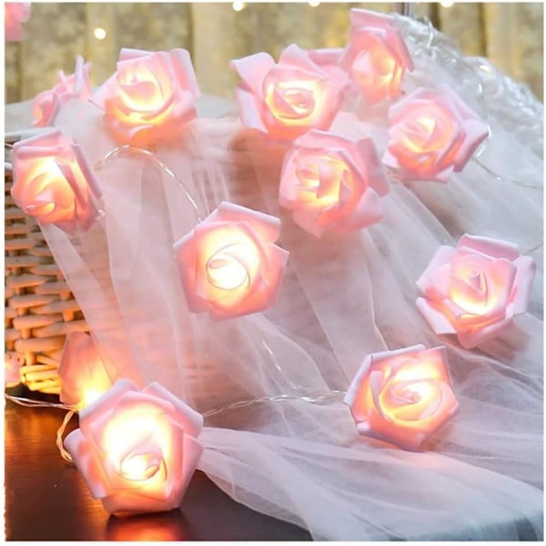Realistiska kronblad LED Ros Blomster Ljusslinga, Multifunktionell Dekor Med Säker Design För Inomhus LED Ljusslingor Och Bröllop, Matbord, Trädgård (20