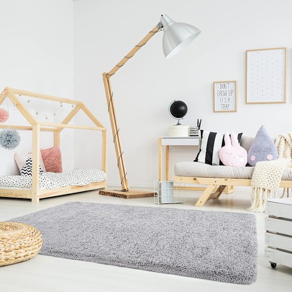 Långhårig Matta för Studentrumsdekor, Stor Bekväm Fluffig Matta för Pojkar Barn Babyrumsinredning, Grå