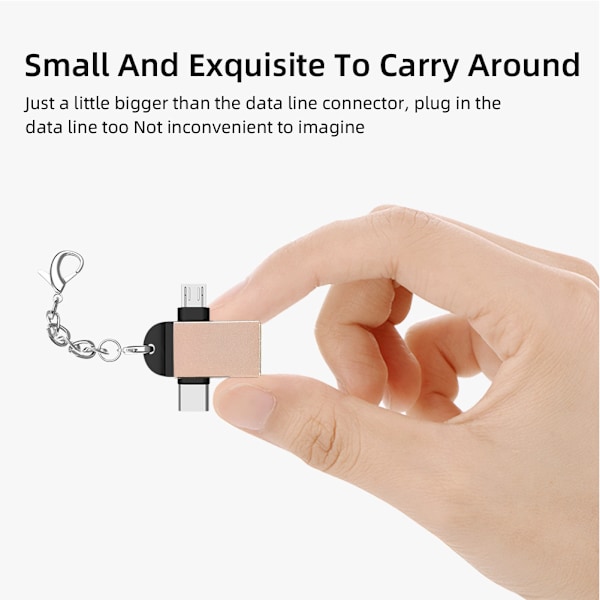 2 kpl alumiiniseoskuori 2-in-1 OTG-muunnin USB 3.0 - Mikro-USB Type-C -sovitin ketjulla Androidille Kultaketjulla