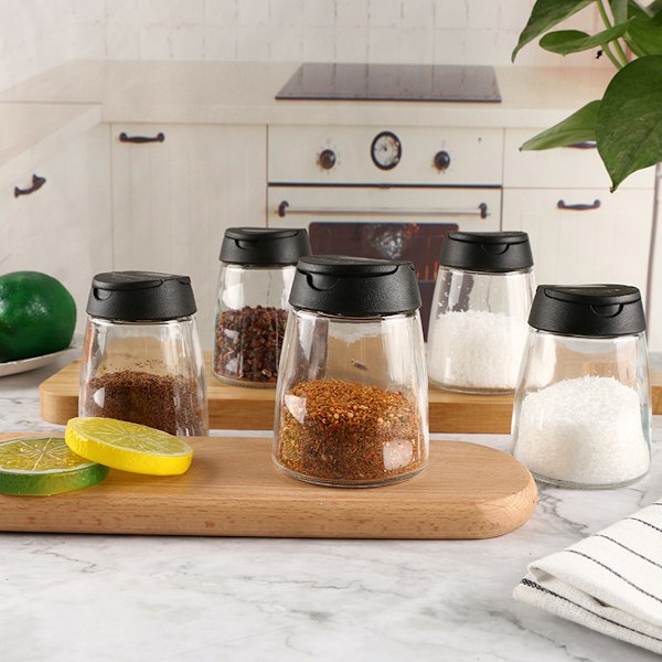 Kryddbehållare i Glas och Plast, 2-pack Helt Förseglade Fuktsäkra 150ML Burk Med Dubbel Öppningsdesign För Precis Dosering i Hemmet