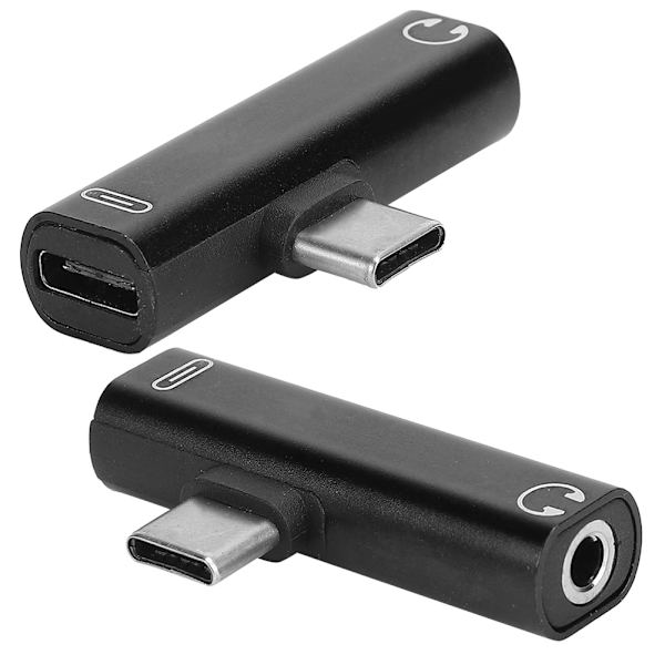 2 kpl 2-in-1 TypeC - 3,5 mm:n ääniavustuskaapelin johtolaturi, kuulokemikrofonin jakosovitin (musta)