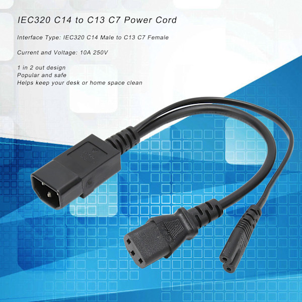 IEC320 C14 - C13 C7 -virtajohto, vedenpitävä IEC320 -virtajohto projektoreille 100-250 V 32 cm