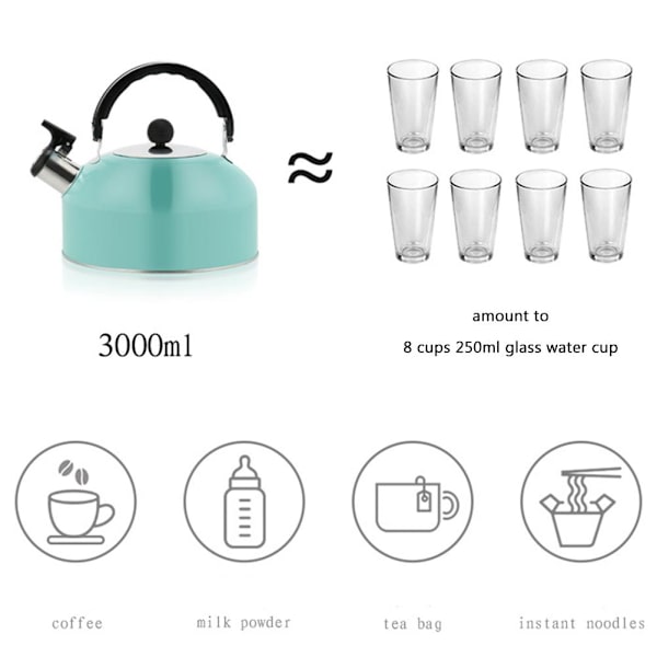 3L Hållbar Rostfritt Stål Vattenkokare med Visselpipa Lätt Camping Vattenkokare för Camping Vandring Matlagning Grill Festival