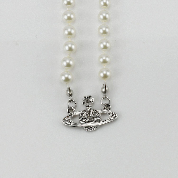 Rhinestone Faux Planet Saturn Perlekjede for Kvinner Silver