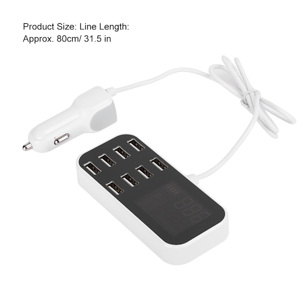 8-porters ladestasjon USB-adapter billader med LED-skjerm 40W for smarttelefon
