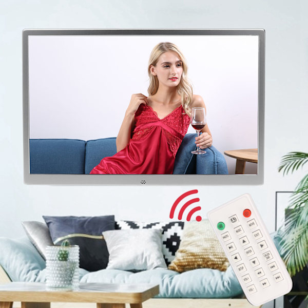 15,2-tums Digital Fotoram HD Elektronisk Fotoalbum med Fjärrkontroll Stöd Video Musik Klocka Kalender 100‑240V EU-kontakt