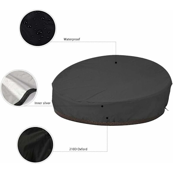 Vattentät rund soffa sängskydd, starkt och hållbart 210D Oxford soffa sängskydd, anti-UV/regn/vind trädgårdsmöbler skyddande lock