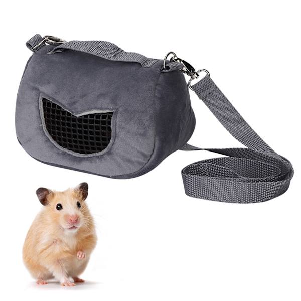 Grå Flanellet Bærbar Åndbar Kæledyr Hamster Transporttaske Udgående Taske til Små Kæledyr Marsvin Egern ChinchillaM