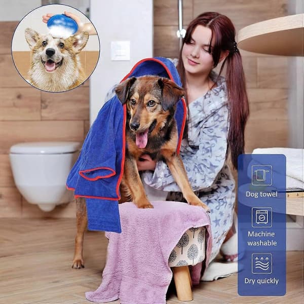 Mikrofiber hundebadekåbe, hundebadekåbe blød badekåbe med badebørste, hund