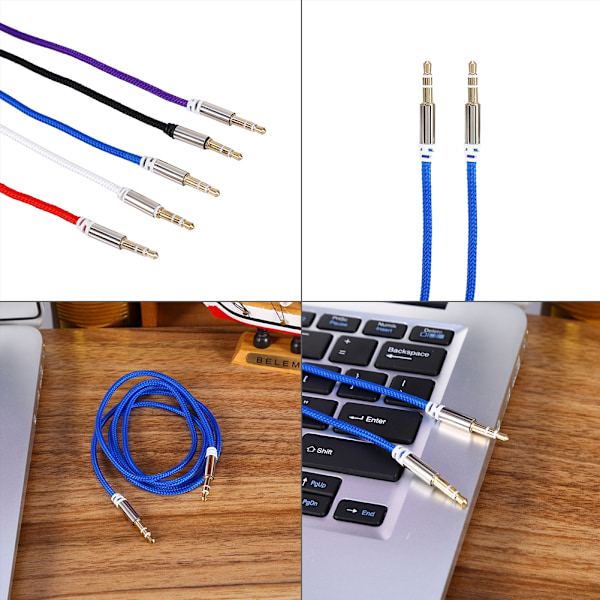 3,5 mm:n AUX-kaapeliadapteri, uros-uros, autostereojohto, violetti