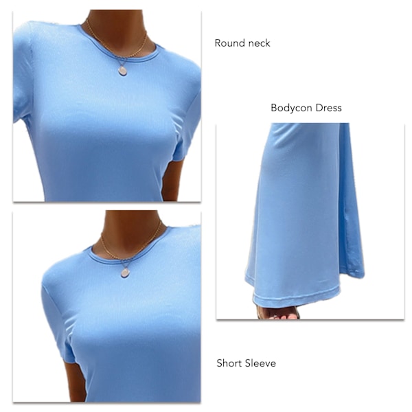 Dam Kortärmad Bodycon Maxiklänning Rund Hals Fisksvansfåll Casual Slim Fit Midiklänning Blå M