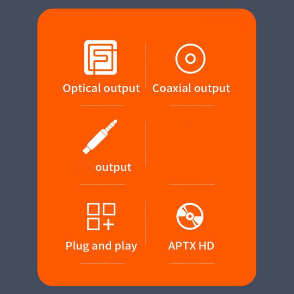 Bluetooth 5.2 lydmottaker koaksial optisk AUX lydadapter tapsfritt HiFi trådløs musikkmottaker