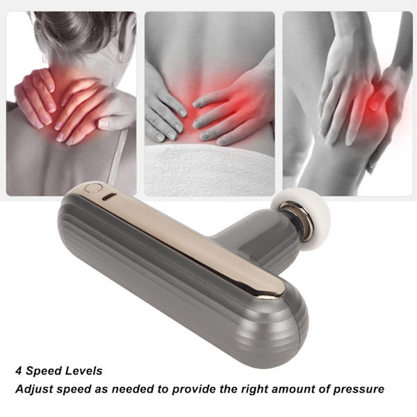 Muskelmassager Låg Ljud 4 Hastigheter Uppladdningsbar Bärbar Djupvävnadsavslappnande Handhållen Massager för Rygg Nacke Kropp Svart