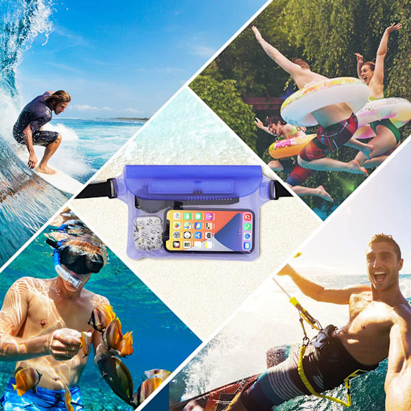 2-pack transparenta vattentäta påsar med justerbar vattentät väska, IP68 vattentät telefonväska, vattentät midjeväska för strand, vattensporter, simning,
