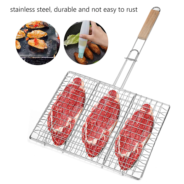 Grillkorg i rostfritt stål, BBQ-grillverktyg för utomhusbruk med non-stick-yta för enkel matlossning och rengöring