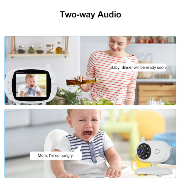 Babyalarm Video 3,5 tommer skærm Video Babyalarm med kamera med nattesyn 2-vejs lyd Vuggeviser EU-stik 100-240v