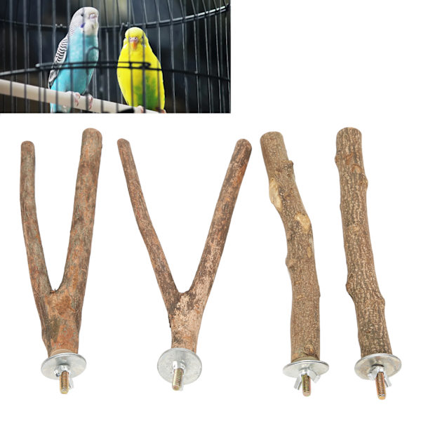 Fågelpinne Stativ Set Naturligt Trä Bur Pinne Stativ för Papegojor att Stå Klättra och Leka
