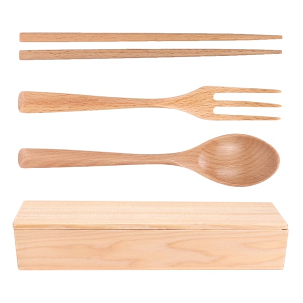 4Pcs/Set Chopsticks and Spoon Set Portable Wooden Tableware with Box for Home Hotel Restaurant