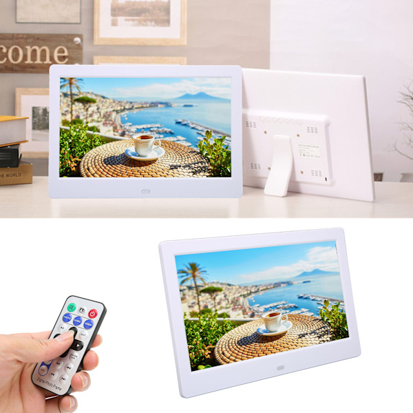 Digital fotoram HD 10,1 tum 1024x600 LCD-skärm Smart elektronisk fotoram med fjärrkontroll 110‑240V