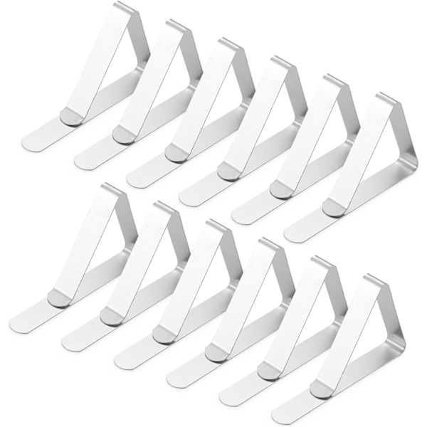 12-pack bordsduksklipp, picknickbordsduksklipp, bordsduksklämma för picknickbord i rostfritt stål, picknickbordsdukshållare, bordsduksklipp