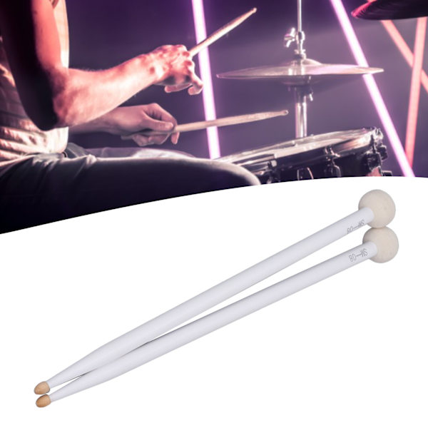 2 st trumklubbor filt huvud trähandtag halkfri instrumenttillbehör set kit för att spela vit