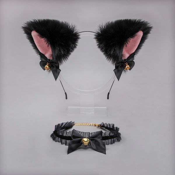 Kattöron Pannband & Choker Halsband Set, Idealiska Djur Faux Päls Plysch Pälsiga Öron för Maskeradbal Högtidsbal, Mjukt och Verklighetstroget Material