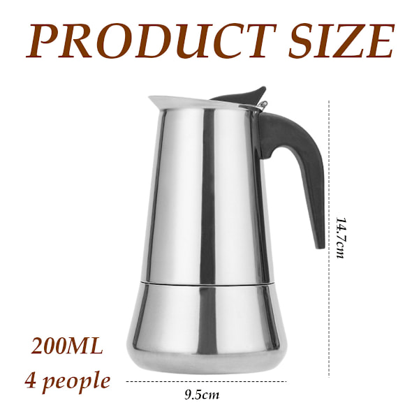 Mokabryggare i rostfritt stål, europeisk kaffekopp, portabel elektrisk kaffebryggare 200ml