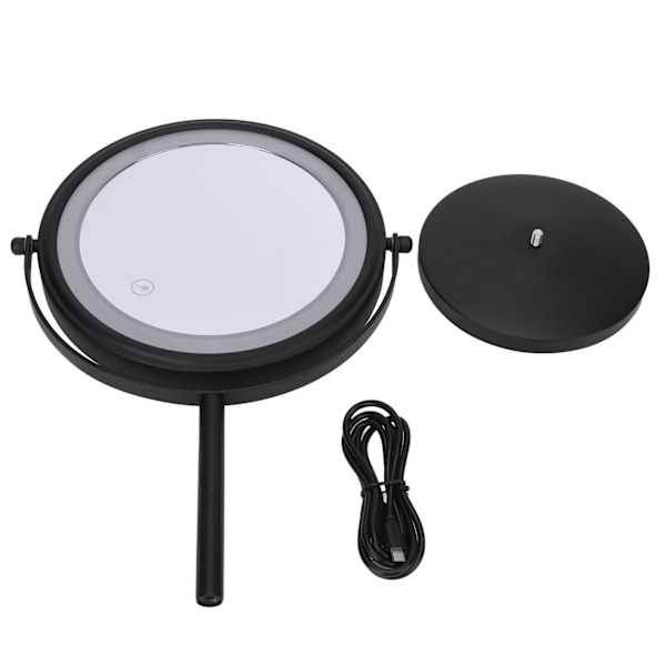 8 tum LED Sminkspegel Dubbelsidig 3X Förstorande Touch-omkopplare 360 Graders Roterande Spegel Svart