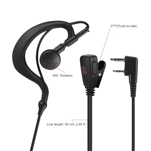 Sort K-hoved EAr-krog øretelefon Walkie Talkie tovejs radio headset