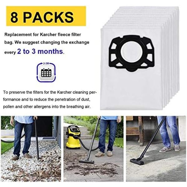 8 stk. udskiftningsfilterposer til Karcher WD4 WD5 WD5 / Premium / MV4 / MK5 / MV6 støvsuger