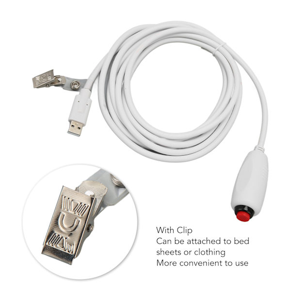 Sjuksköterskesamtal Knappkabel USB-kontakt Universell Ersättning Tryckknappssladd med Klämma för Sjuksköterskestation 9,8ft